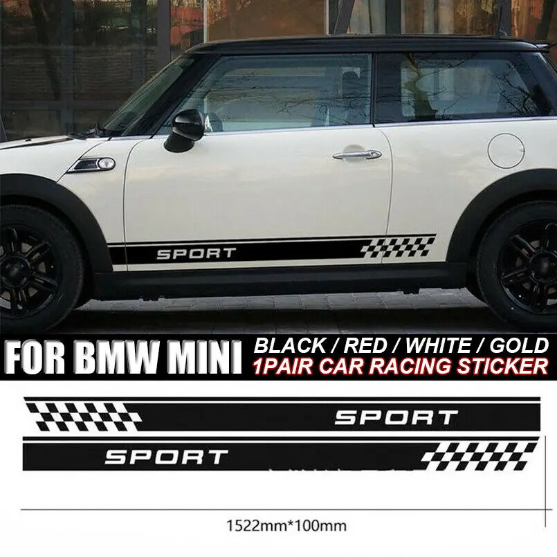 

2Pcs Car Side Skirt Stickers Sport Lattice Flag Decorative Decals For BMW MINI