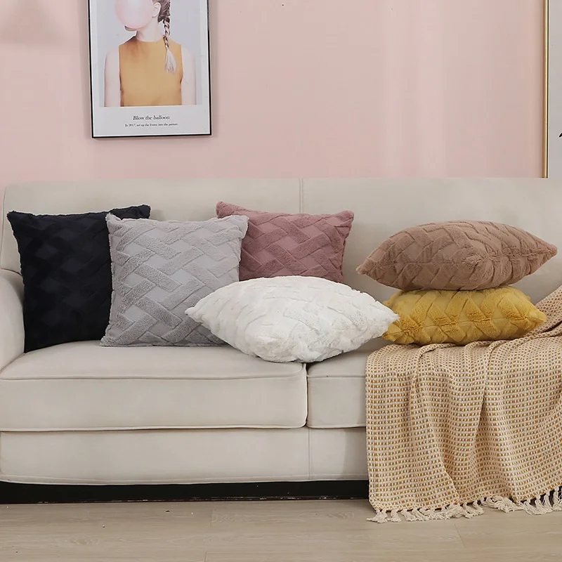 Fluffy Fur Plush Square Throw Waist Pillow Case Sofa Home Decor Cushion Cover 