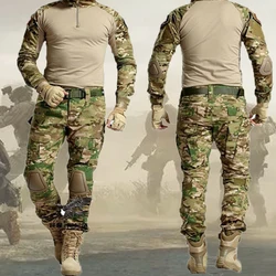 Men's Tactical Suit Combat Shirt Military Uniform US Long Sleeve T-Shirts Sniper Combat Shirt Army Camo Outdoor Men Suits