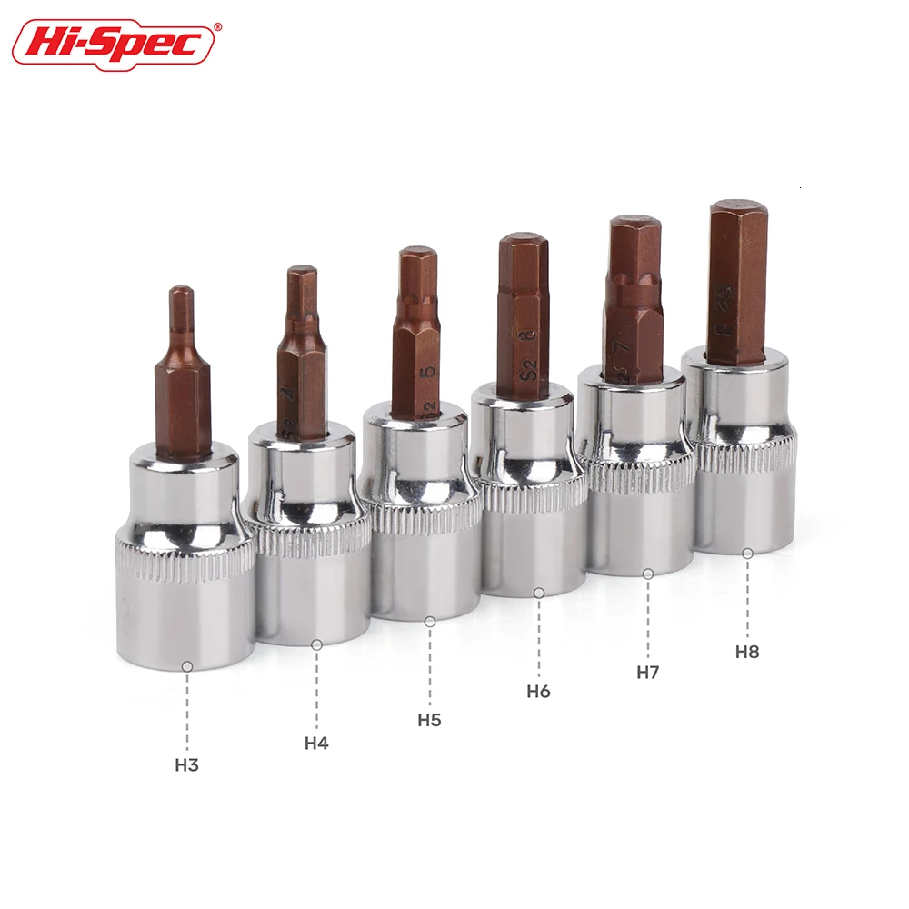 Здравствуйте-Spec 6 шт. 3/8 Hex БИТ Socket Set S2 сплайн немного H3-H8 адаптер шестигранный ключ Универсальная головка для крутящий момент гаечный ключ с