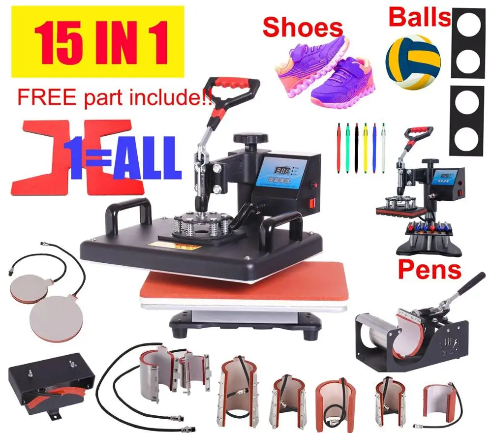 

15 In 1 Heat Press Machine,Sublimation Printer/shoe Transfer Machine Pen Heat Press For Mug/Cap/T shirt/shoe/bottle/pen/football