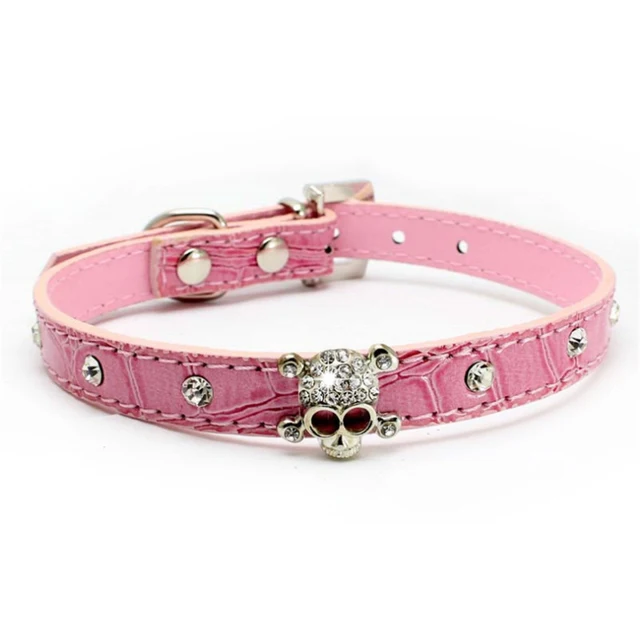 Collar de diamantes de piel sintética, ajustable, pijo, correa para cuello de mascotas para Calavera, decoración de gato| Collares| - AliExpress