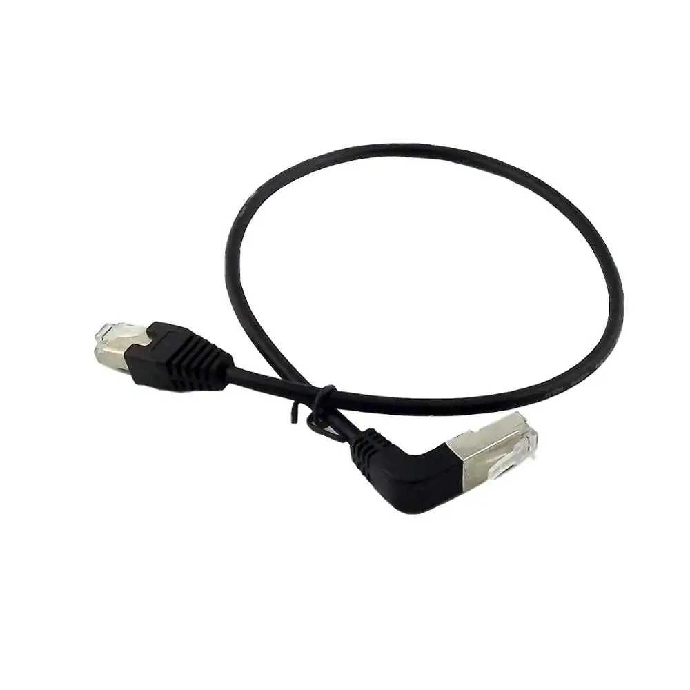 

1x Ethernet LAN Network RJ45 Male 90 Degree UP Angled Plug to Male Straight Plug Extension Adapter Connector Cable 50cm