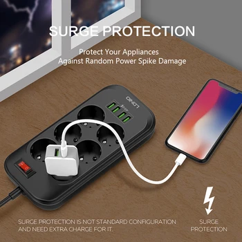

EU Plug Smart Electrical Socket Extension Power Strip 3.4A 4 USB Charger Adapter 6 Outlet Surge Protection Switch Home
