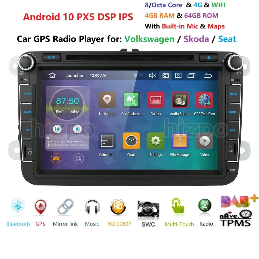 US $239.99 8 inch Android 10 RAM 4GB ROM 64GB Car Multimedia Player Player for VW Golf 5 Caddy Passa B6 Seat Leon GPS WIFI Car DVD