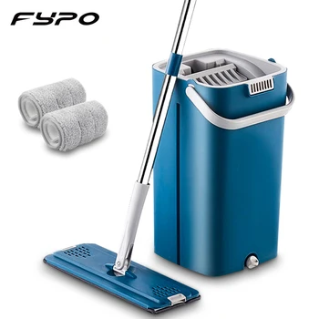 

Fypo 2020 latest Mop Set Hands Free Wash Cleaning Tools Floor Cleaner Microfiber Mops With Bucket Kitchen Clean Flat Squeeze Mop