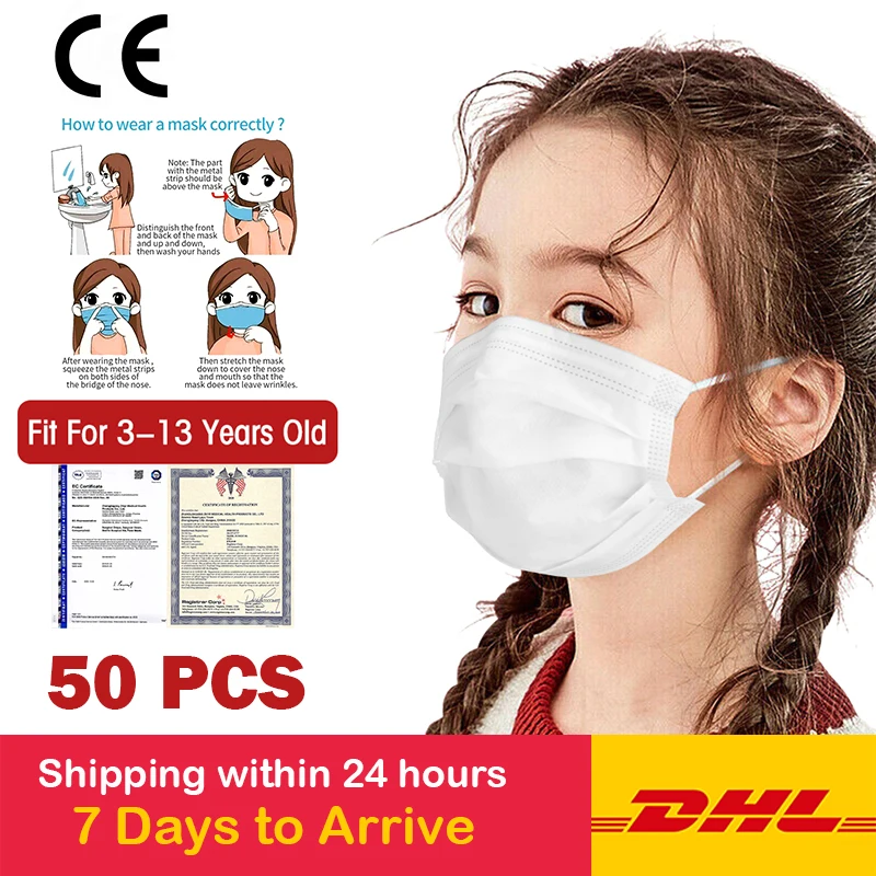 

50 PCS mascherine bambino Mask for Kids Anti Dust Safety Filter Disposable Masks Children Mouth Mask Soft Soft Earing Dustproof