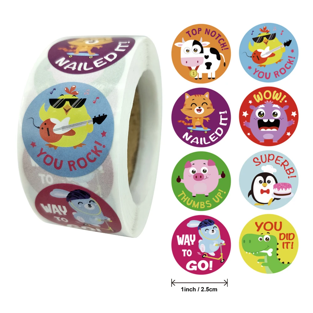 

2.5cm Cute Cartoon Animal Reward Sticker 500pcs/roll Student Encouragement Label for Children Stationery Stickers