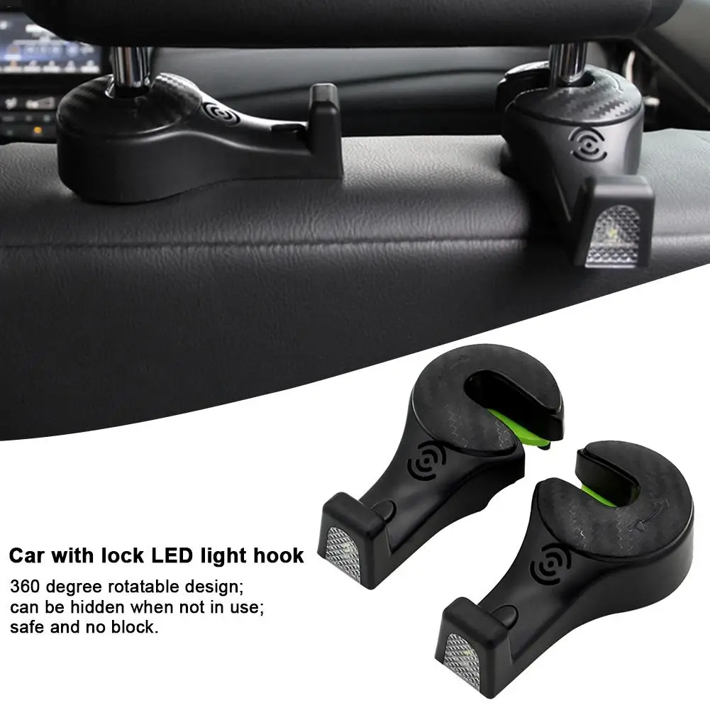 2PCS Car Interior Back Seat Hidden Hook LED Light Hook Headrest Items Hanger ABS Maximum Load 10kg Car Interior Accessories