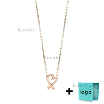 

XL TFX TTFF Rllen Original Popular Brand Rose Gold Heart Necklace Is Suitable for Women's Party Jewelry Wholesale Free Delivery