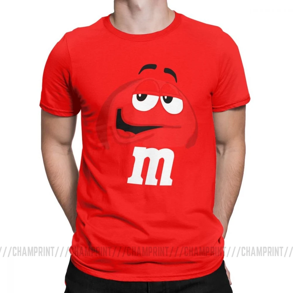 M&M's Chocolate Candy Character Face Tees Short New Fashion T Shirt Men's Pure Cotton Amazing T-Shirt Sleeve Tops Plus Size - Color: Red