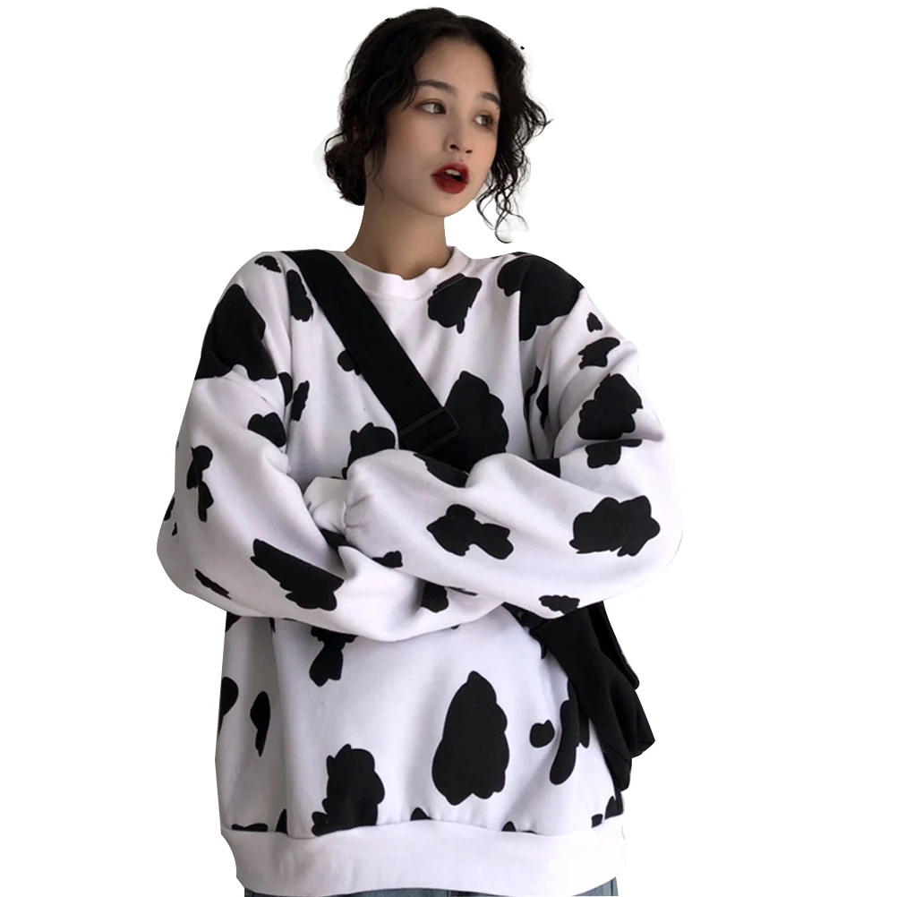 Женская модная Толстовка Harajuku с принтом коровы, длинный рукав, круглый вырез, Свободный пуловер, Новинка осени, уличная одежда, повседневные толстовки для женщин