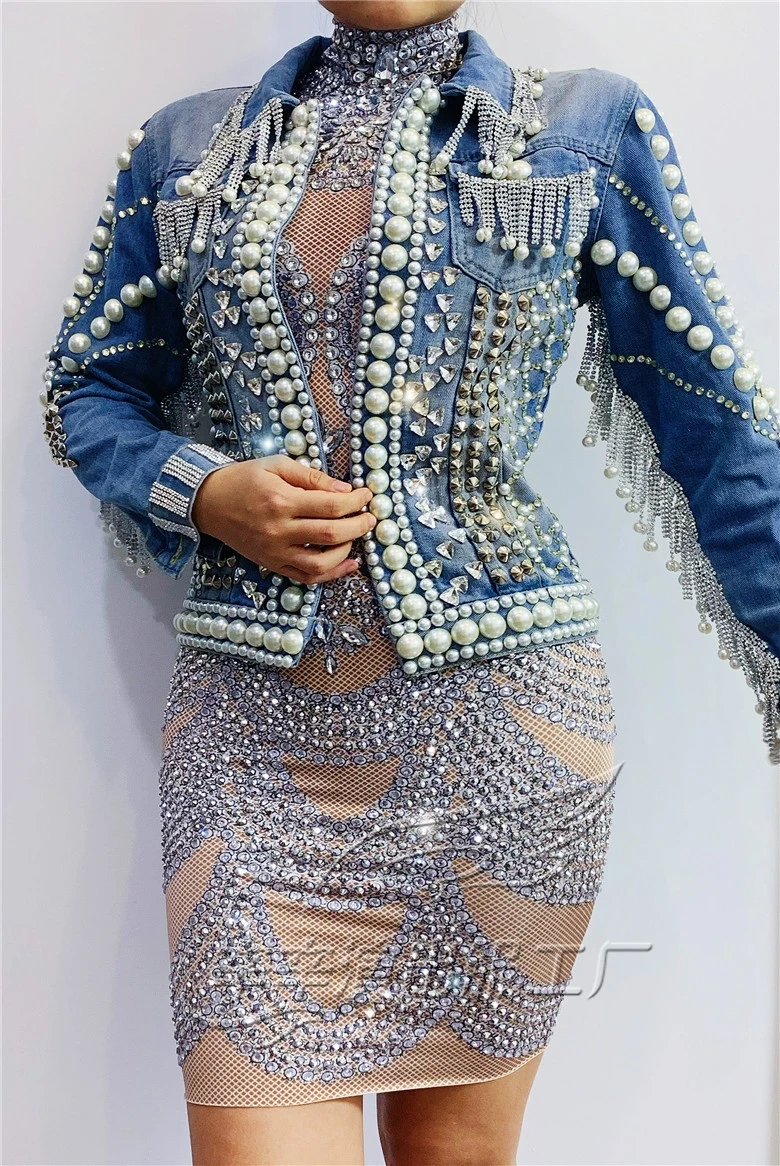 cocktail dress with denim jacket