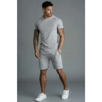 

Tracksuit for Men 2 Pieces Set 2019 Sports and Leisure Men's Short-sleeved Suit Solid Color Men's Suit Men Clothes