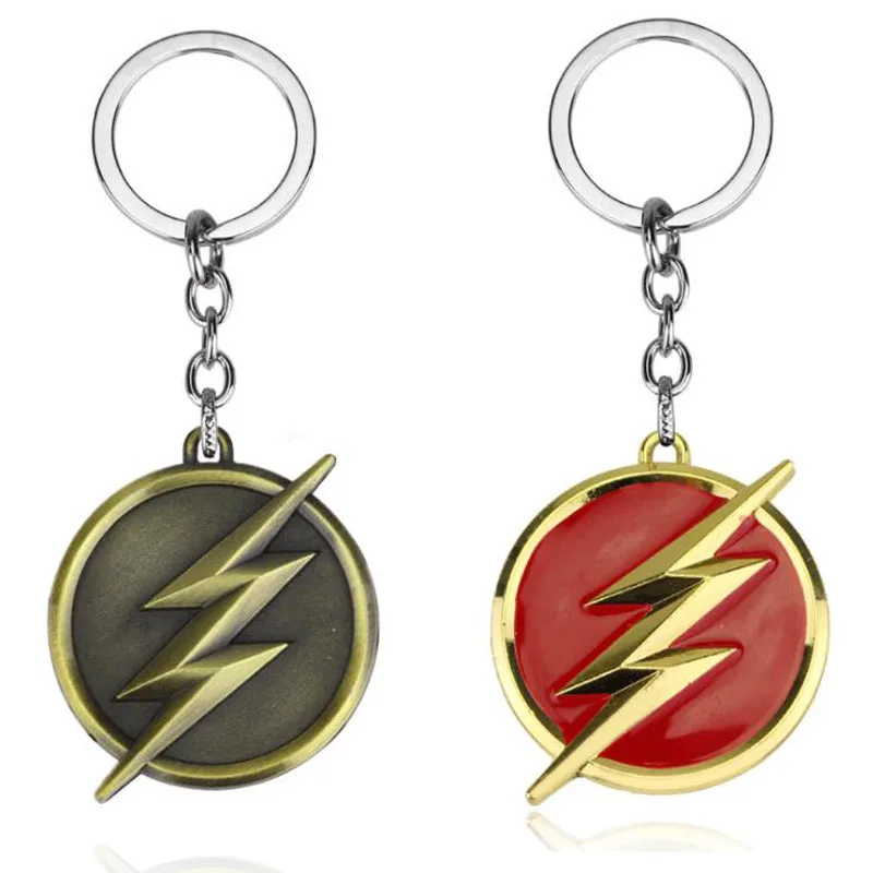 

20pcs/lot Comics The Flash Lightning KeyChain Red Gold Metal Key Chain Fashion Jewelry Accessories For Men Keyring Holder