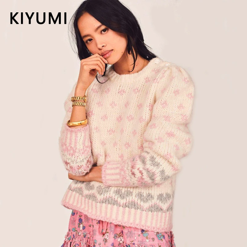 KIYUMI, Boho, женская рубашка, свитер, Rosie, пуловер в молочных облаках, вязаный розовый свитер, Sweetee, женская зимняя одежда