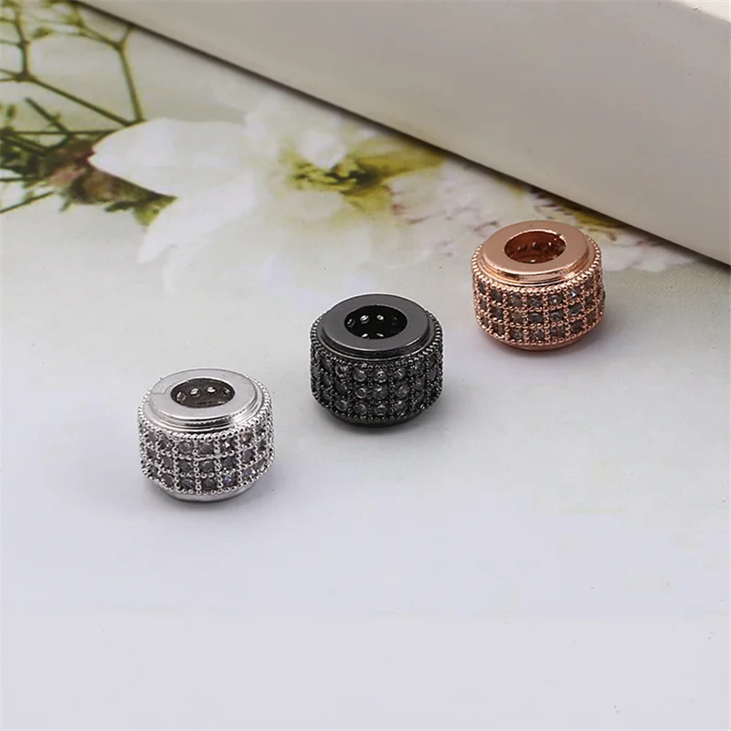 

9mm*6mm Best Quality Brass Micro Pave Cubic Zirconia Cylindrical shape Spacer Beads for DIY Charm Bracelet Jewelry Accessories