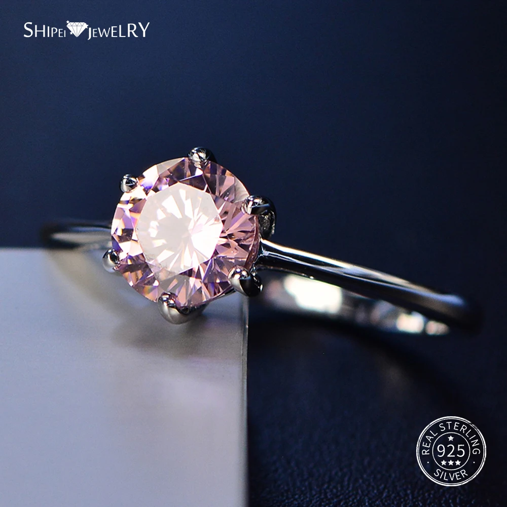 pink Sapphire Shipei твердое стерлингового серебра 925 женское кольцо с аметистом драгоценный камень ювелирные изделия кольцо вечерние подарки на годовщину большой размер 4-12 - Цвет камня: pink Sapphire