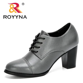 

ROYYNA 2020 New Arrival High Heels Women Pumps Lace Up Round Toe Footwear Office Ladies Shoes Fashion Mules Shoes Feminimo Comfy