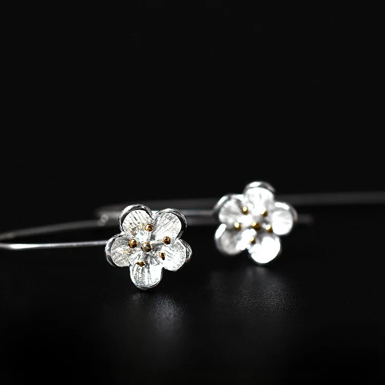 

Minimalism 925 Sterling Silver Flower Drop Earrings Fine Jewelry Plum Blossom Women's Long Earring Party Gift Trendy Style B