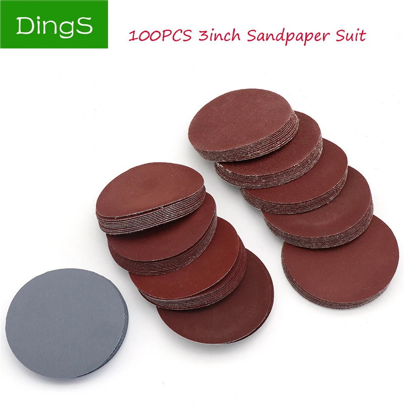 

100pcs 75mm 3‘’ circular Flocking polishing Sandpaper disc with Grits 80-3000 Grinding metal detector carpenter Sand Sheets