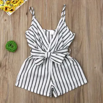 

Summer New Hot Sell Newborn Baby Girl Clothes Sleeveless Striped Bowknot Strap Romper Jumpsuit One-Piece Outfit Sunsuit Clothes