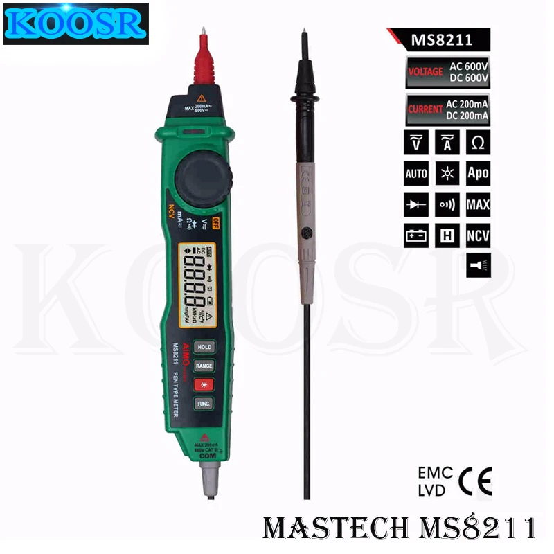 MASTECH MS8211 Бесконтактный цифровой мультиметр ручка-Тип Бесконтактный детектор напряжения переменного тока Автоматический диапазон тестовый зажим