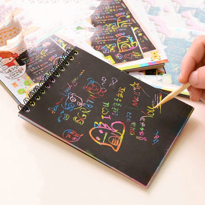 Magic Drawing Book DIY Color Scratch Notebook Black Cardboard As Kid's
