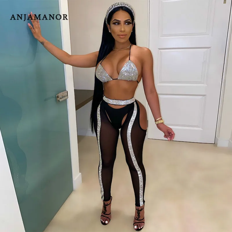 Женский комплект бикини ANJAMANOR из 2 предметов с блестящими кристаллами и