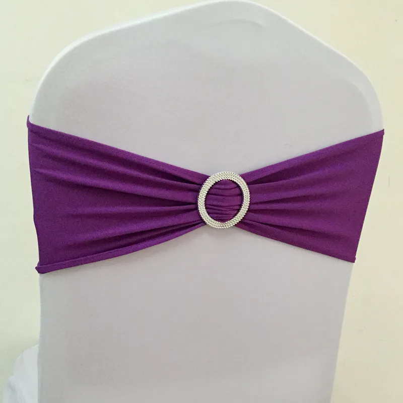 Purple WedFavor 100 шт светильник синий спандекс стул бант пояса лайкра стрейч на стул полосы с круглой пряжкой для банкета свадебные украшения - Цвет: Purple