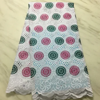 

Good quality hollowed out design Swiss Voile Lace Fabric PS62 double colors circles pattern design with stones Cotton Fabric