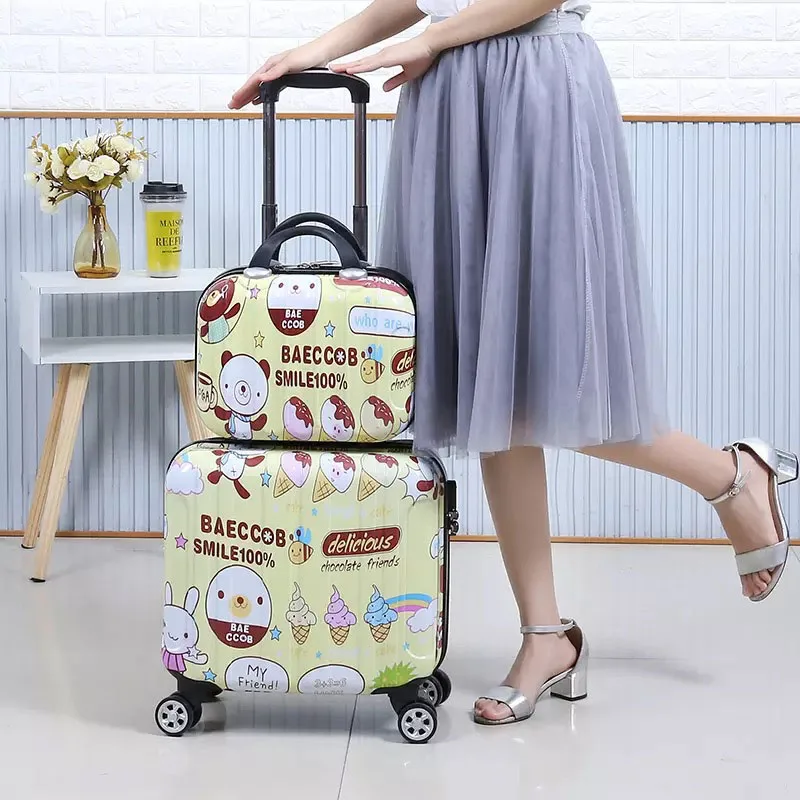 Cartoon Luggage Мультяшный детский багажный комплект, детский Дорожный чемодан на колесиках, для девочек, каюта, багаж на колесиках, 18 дюймов, для переноски, чемодан, сумка - Цвет: Cartoon Luggage