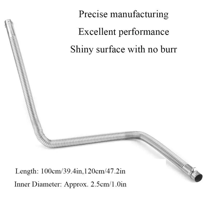100 120cm Stainless steel Car Air Heater Exhaust Pipe Diesel Gas Vent Hose for Vehicles Air Diesel Heater Car Heaters Accessorie