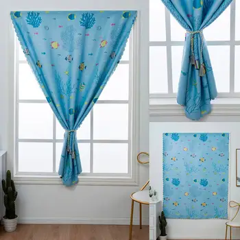 

шторы Shading Room No punching Curtains Window Panel Drapes Door Curtain for Bedroom Velcro Curtains Underwater World