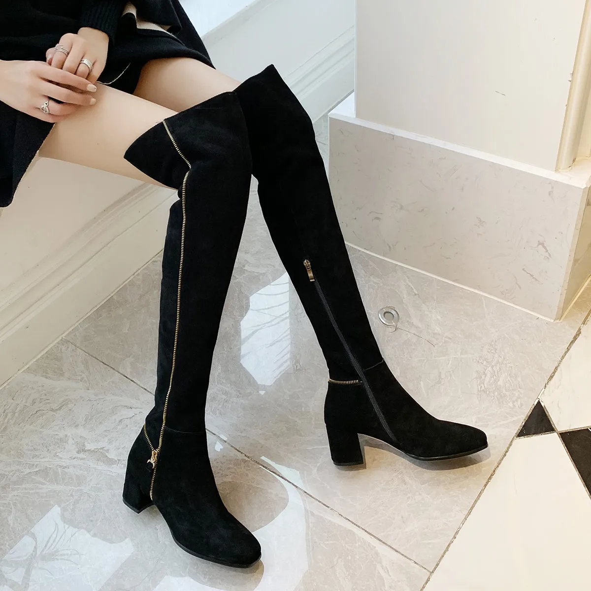 

Women's natural suede leather high heel over the knee boots sip decorathion winter long thigh high boots warm plush boots shoes