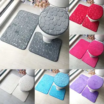 

Caroset Bath 3Pcs/set Heart Print Mat Carpet Flower Soft Flannel Anti-Slip Bathroom Toliet Bathroom Mat Set Comfortable Kitchen