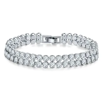

2020 new luxury Double row round 925 sterling silver bracelet bangle for women anniversary gift jewelry wholesale moonso S5775