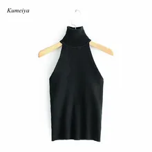 Сексуальная Женская водолазка, трикотажная одежда без рукавов, обтягивающие топы, шикарная уличная одежда, жилет, белый черный свитер