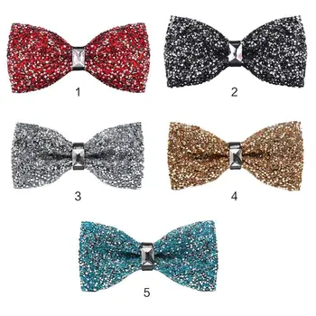 

Men Women Glitter Imitation Crystal Rhinestone Bow Ties Pre-Tied Sequins Adjustable Length Wedding Banquet Formal Party Necktie