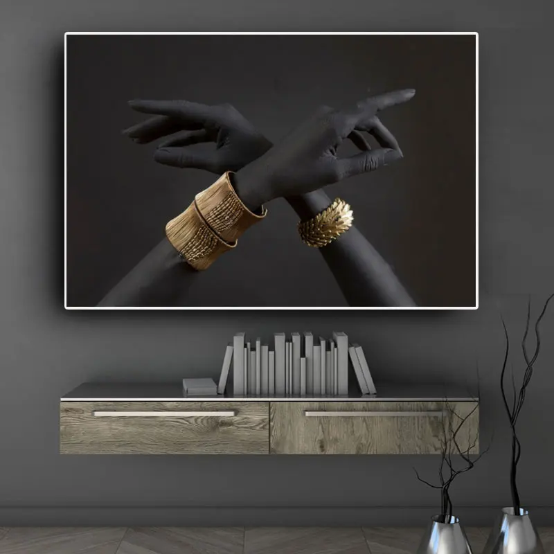 Black-and-Gold-Hand-With-Gold-Bracelet-Oil-Painting-on-Canvas-African-Art-Posters-and-Prints (2)