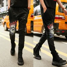 Чернильный принт Осень Европейский Стиль Дамы Панк уличная женская черная шаровары джинсы винтажные брюки женские джинсовые брюки LT124S30