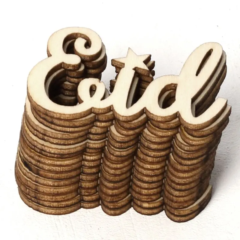 1 1 Set Wooden Craft Eid Mubarak Festival Decoration Home Ornament Props Natural Wood Art Crafts Letter 3D DIY Party Decor Craft