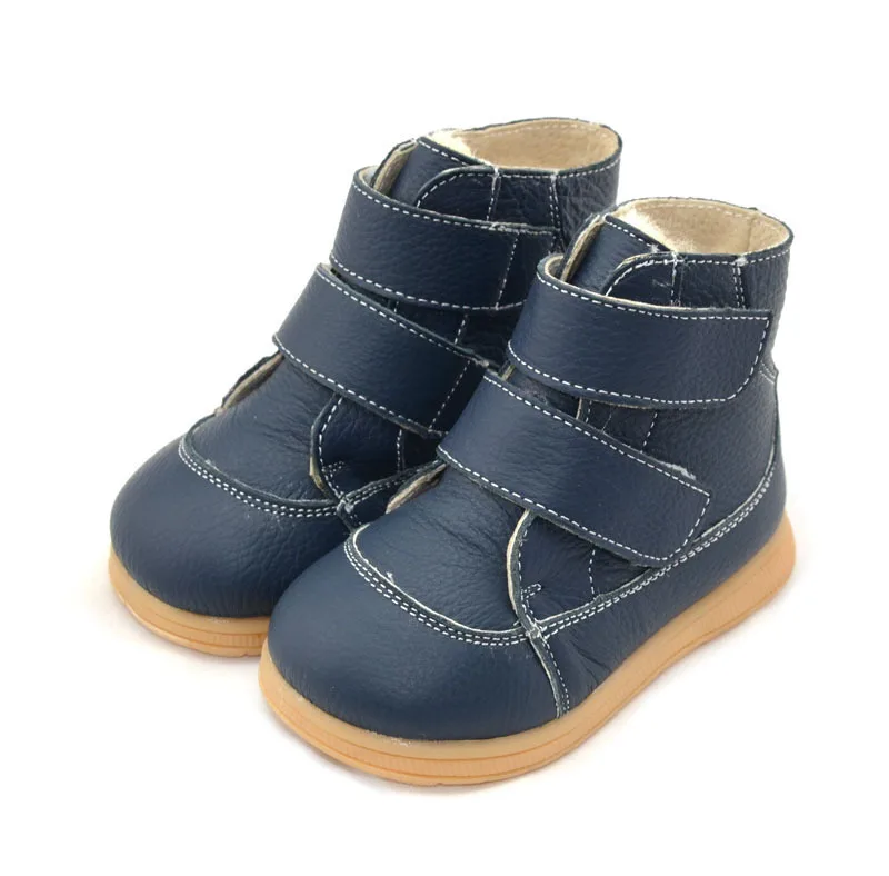 Г. Зимние детские ботинки из натуральной кожи с круглым носком Теплые хлопковые ботинки на толстом меху для мальчиков и девочек мягкая зимняя обувь для малышей - Цвет: Синий