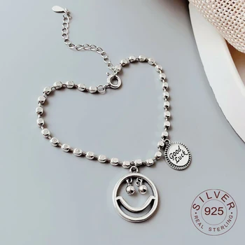 

925 Sterling Silver Trendy Bracelet for Women smile face Vintage Handmade Bracelets Fine Jewelry Birthday Gifts