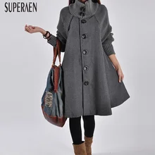SuperAen, осень и зима, новинка, корейский стиль, шерстяное пальто для женщин,, плюс размер, женское свободное шерстяное пальто, модная женская одежда