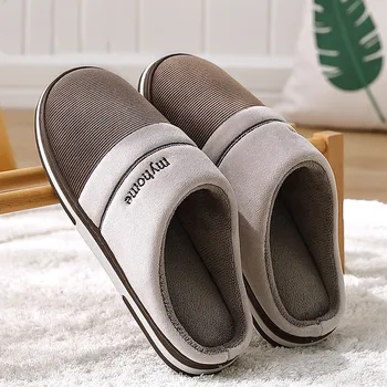 

Whoholl Men Slippers Indoor Leather Winter Waterproof Warm Home Fur Women Slipper Male Couple Platform Shoes Fluffy Big Sizes