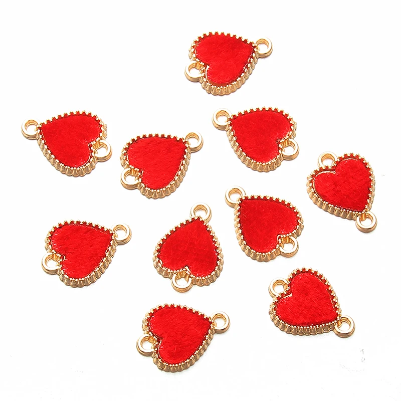 

10 Pcs Golden Red Alloy Flannel Heart Love Connectors For Making Necklace Bracelets Gift Fashion Crystal Jewelry Findings