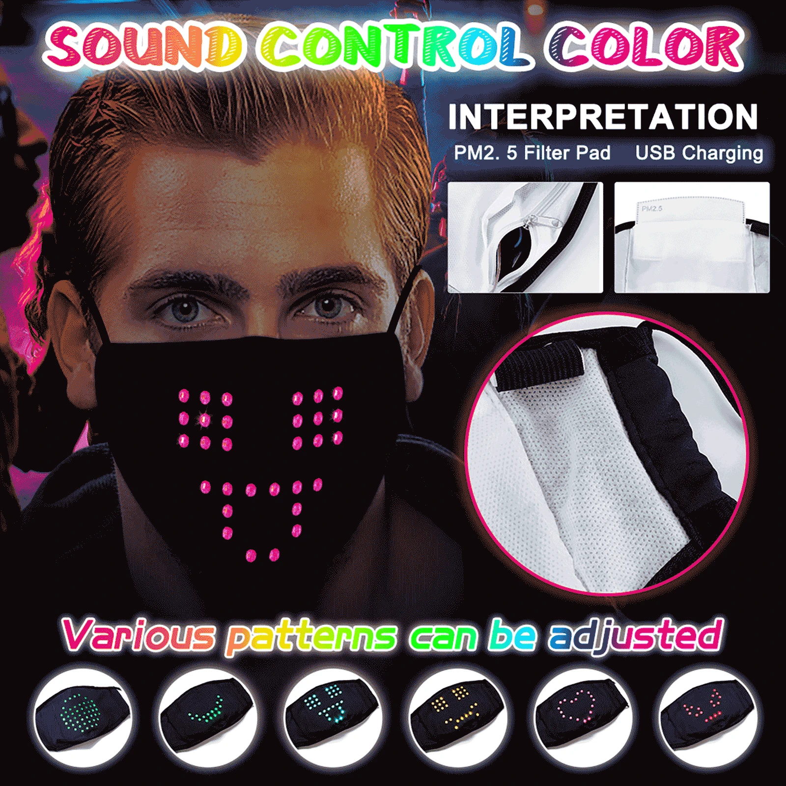 Led Voice-activated Luminous Mouth Mask Masquerade Party Face Voice Control Mаска Mascarillas Halloween Cosplay | Тематическая
