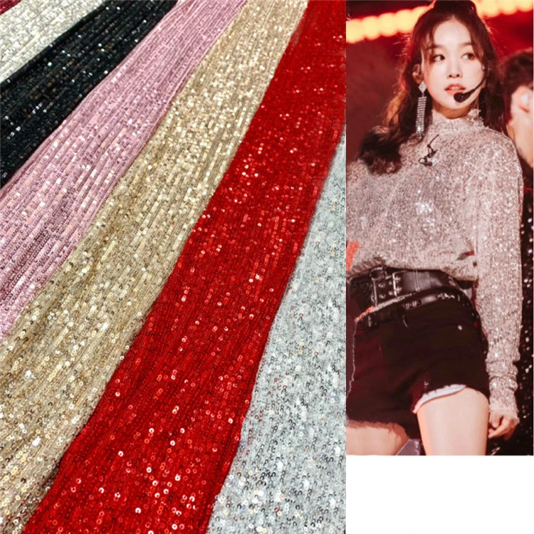 Glitter Sequin Fabric by the yard For Skirt Dress Sparkle Stretch Mesh, Silver, Red, Pink, Black,White