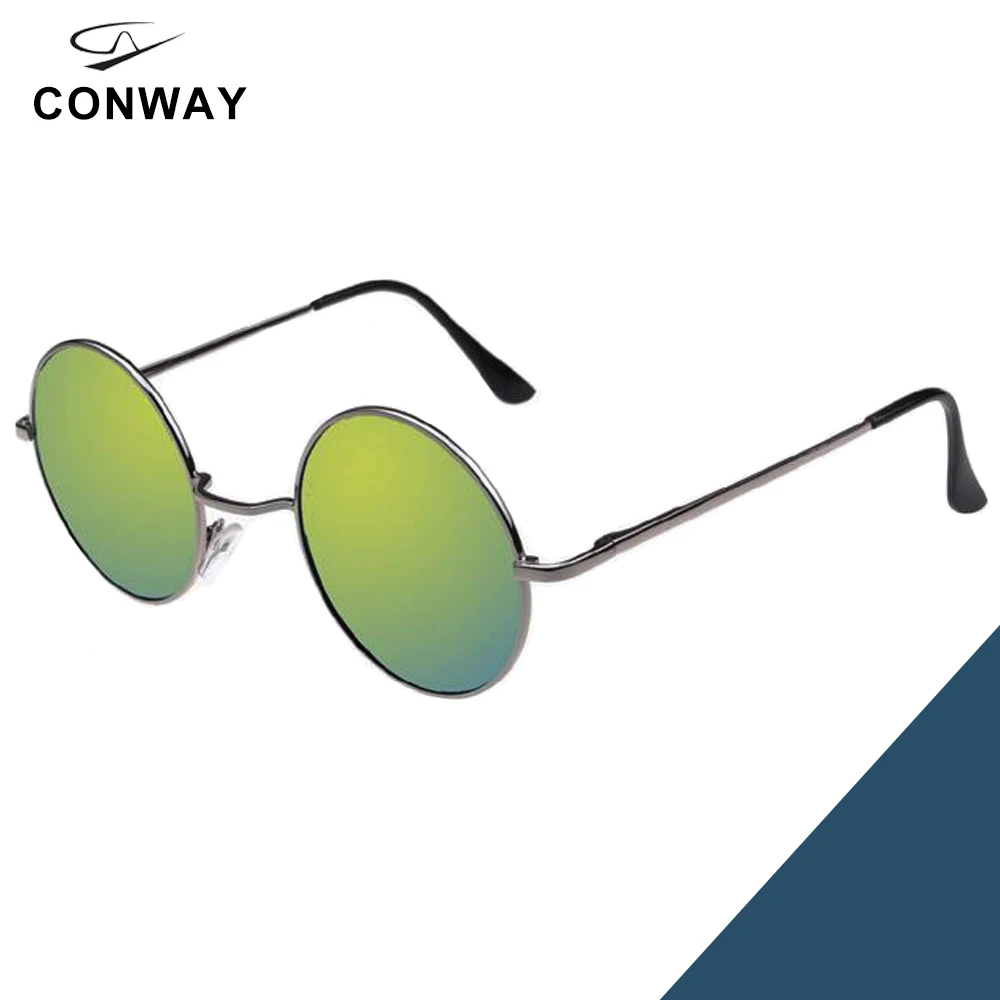 CONWAY John Lennon солнцезащитные очки круглые для мужчин и женщин ретро стимпанк Солнцезащитные очки маленький круг отражающий зеркальный стикер линзы стиль 60 - Цвет линз: Yellow Mirror